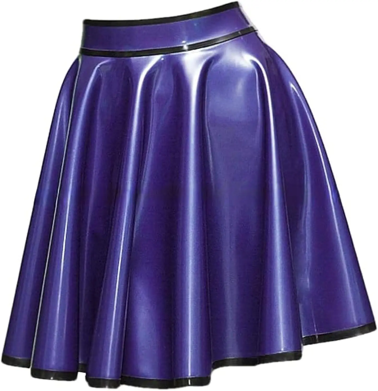 

Metallic Purple and Black Mini Sexy Latex Swing Skirts with Zipper At Back