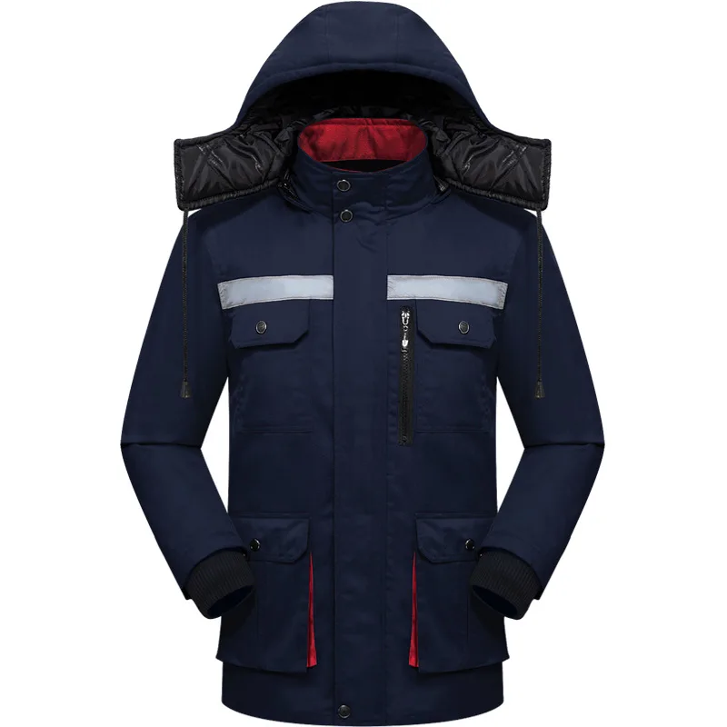 Winter Work Clothing Multi Pocket Reflective Safety Working Overcoat Cold Storage Worker Uniform Cotton Paddedhooded Work Jacket