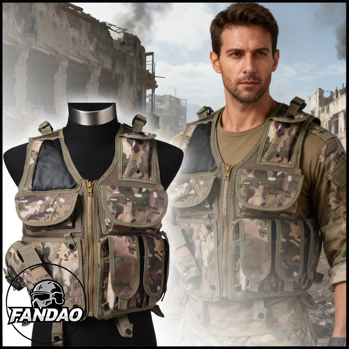 

Camo TVE Tactical Vest Military Fan Airsoft Vest Durable Hunting Gear for CS Games Tactical Training Field Operations Fishing