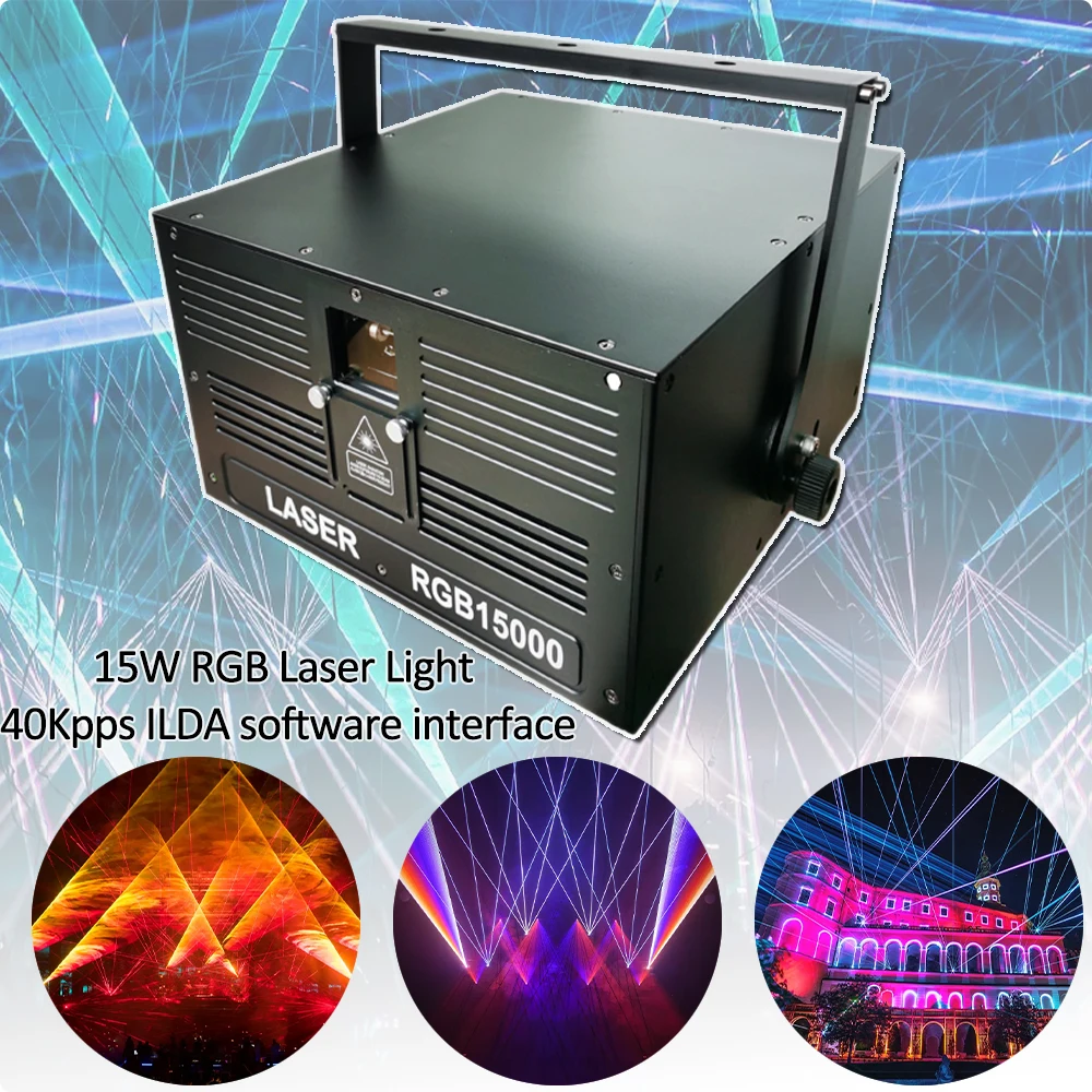 Лазерный проектор 15 Вт с RGB-анимацией, 40Kpps ILDA