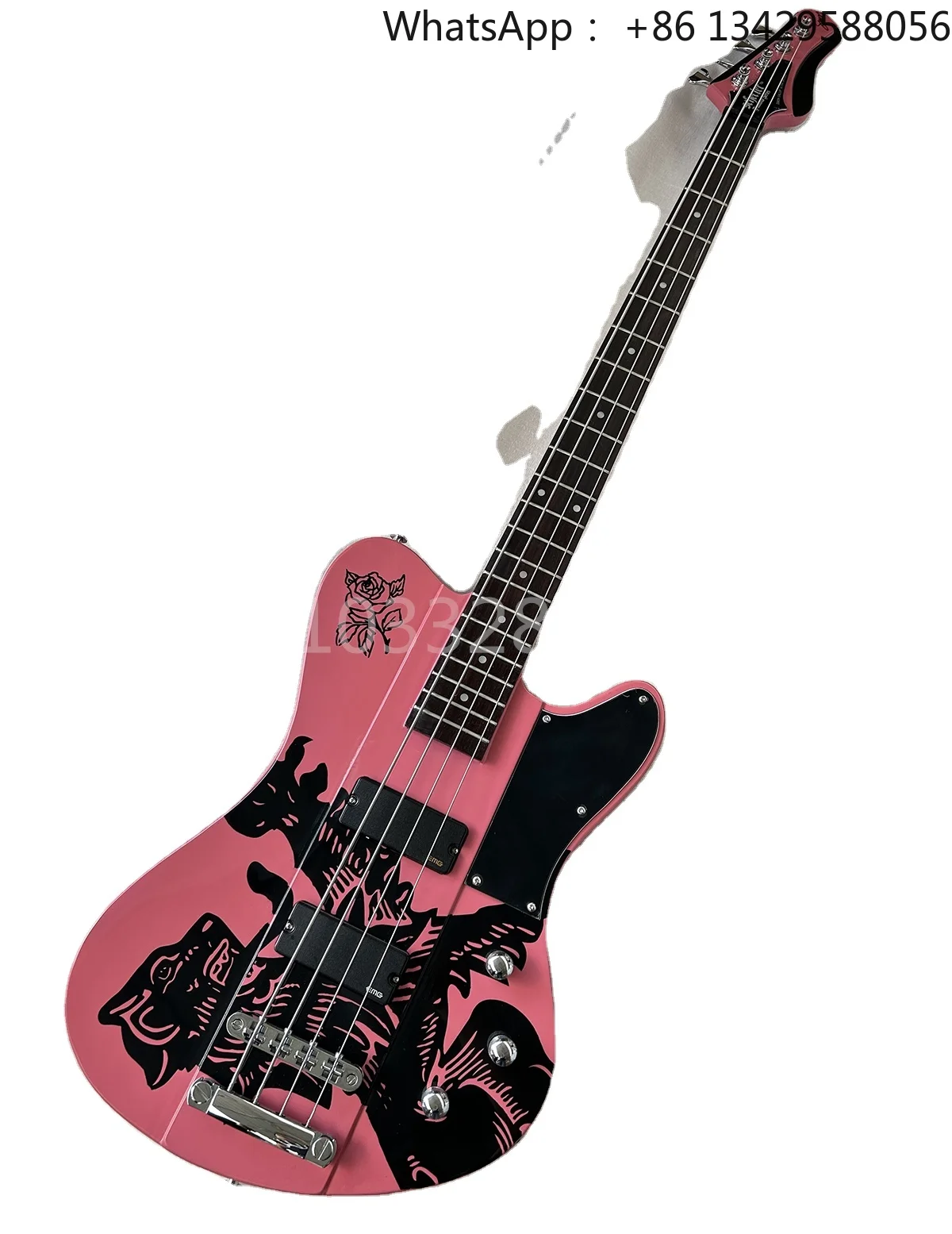 Flyoung Factory Custom Pink Electric Bass With Pattern on Body 4-string Bass Guitar