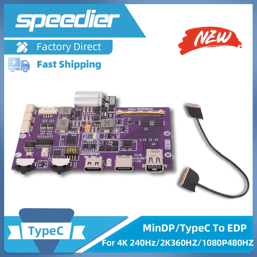

2025 NEW MiniDP/TypeC To EDP Straight-through Board 4K 240Hz MiniLED EDP Driver Board Notebook Portable Display DIY 300Hz