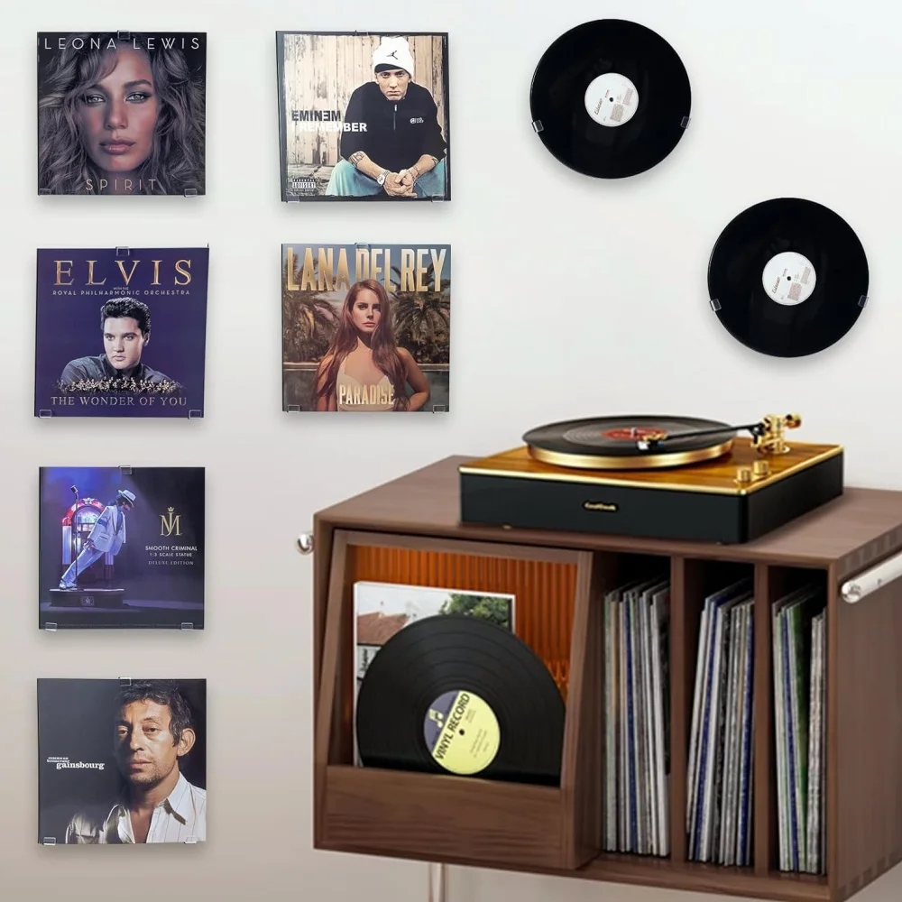 Vinyl Record Display Shelf Wall Mount 18Pcs Clear Acrylic Music Album Cover Holder No Screw for Home Decor Double LP