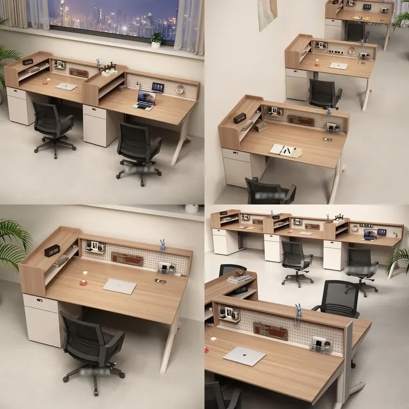 For Simple Modern Single Double Seat Desk and Chair Combo with Storage Hole Board Screen Workstation Home Office Furniture