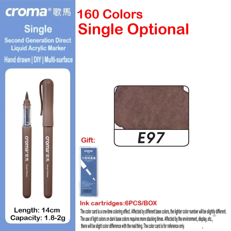 

Croma 1 шт. 160 цветов сменные чернила жидкие мягкие кончики кисти акриловый маркер штабелируемые моющиеся школьные канцелярские принадлежности