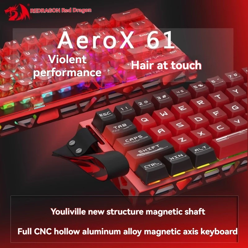 

REDRAGON AEROX61 Mechanical Keyboard Single Mode Wired Aluminum Hot Swap 61keys RGB Magnetic Axis Gasket Office Gaming Keyboard