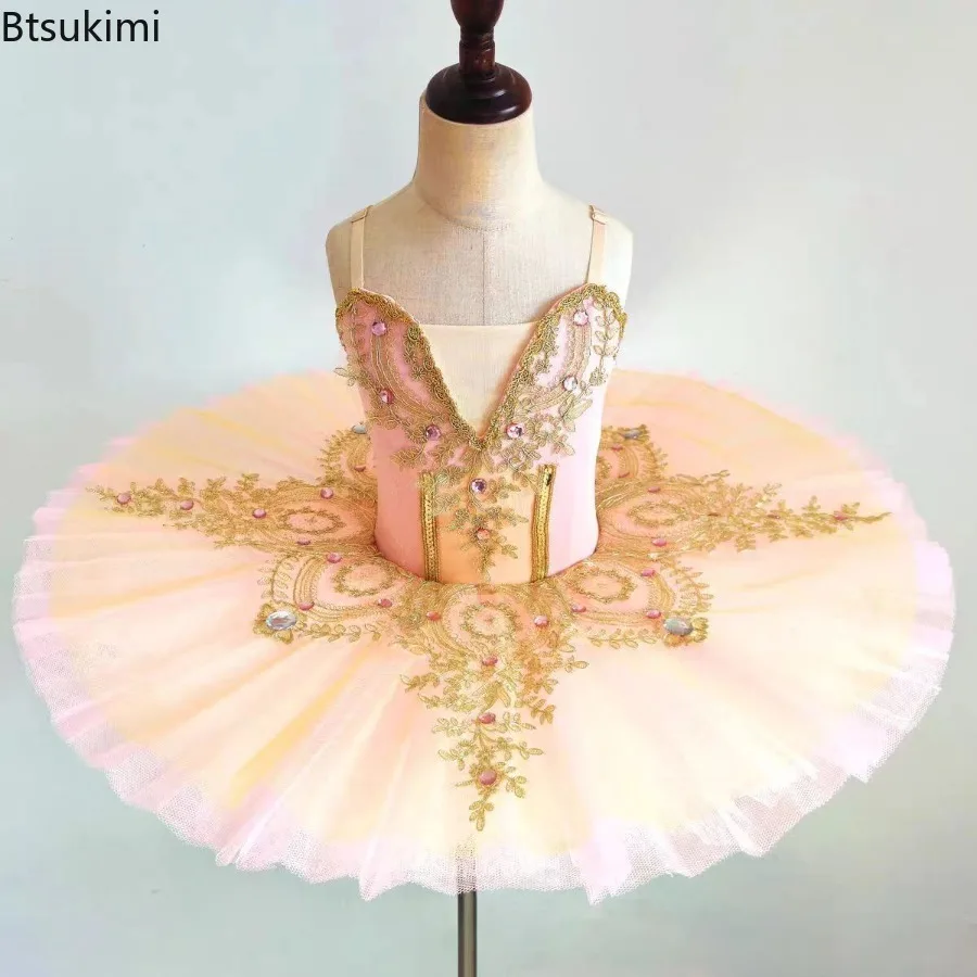 Professional Ballet Tutu for Girls Yellow Pink Platter Pancake Tutu Ballerina Party Dress Adult Women Child Ballet Dance Costume