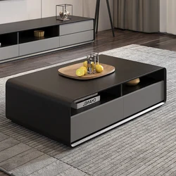 Mesa de centro para sala de estar, mueble pequeño, color negro y gris, Cajón Grande de almacenamiento, estilo nórdico simple y moderno