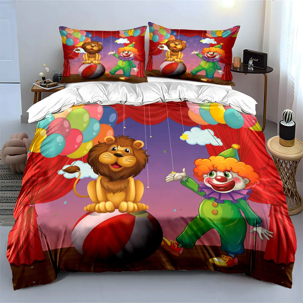 Circus Lion Clown Party Set Multiple sizes kid's and adults' bedroom Exquisite 3PC bedding set, gift