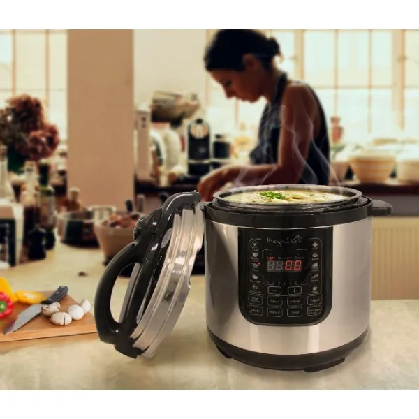 MegaChef MCPR120A kompor tekanan Digital, pemasak tekanan Digital dengan 13 fitur multifungsi, baja tahan karat 8 Quart