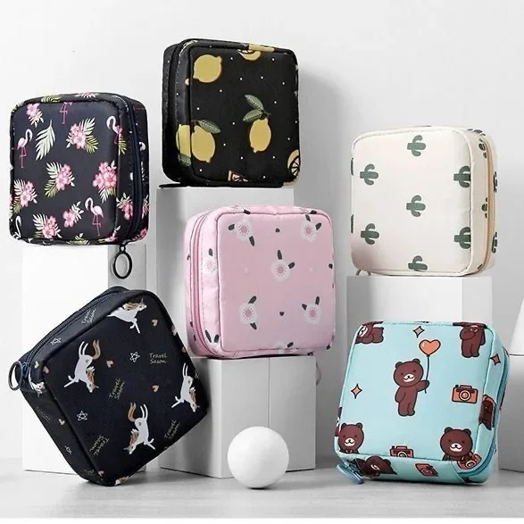Bolsa de almacenamiento de tampones bonita para mujeres y niñas, bolsa para toallas sanitarias, estuche para cosméticos, monedero portátil, Mini organizador de viaje