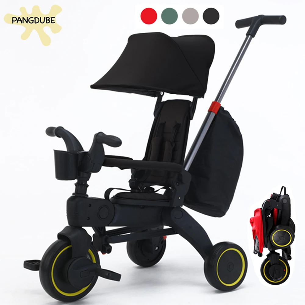 PANGDUBE 3-wiel kinderwagen 7,8 kg lichtgewicht opvouwbare driewieler voor 1-6 jaar multifunctionele kindertrike met ouderhandvat