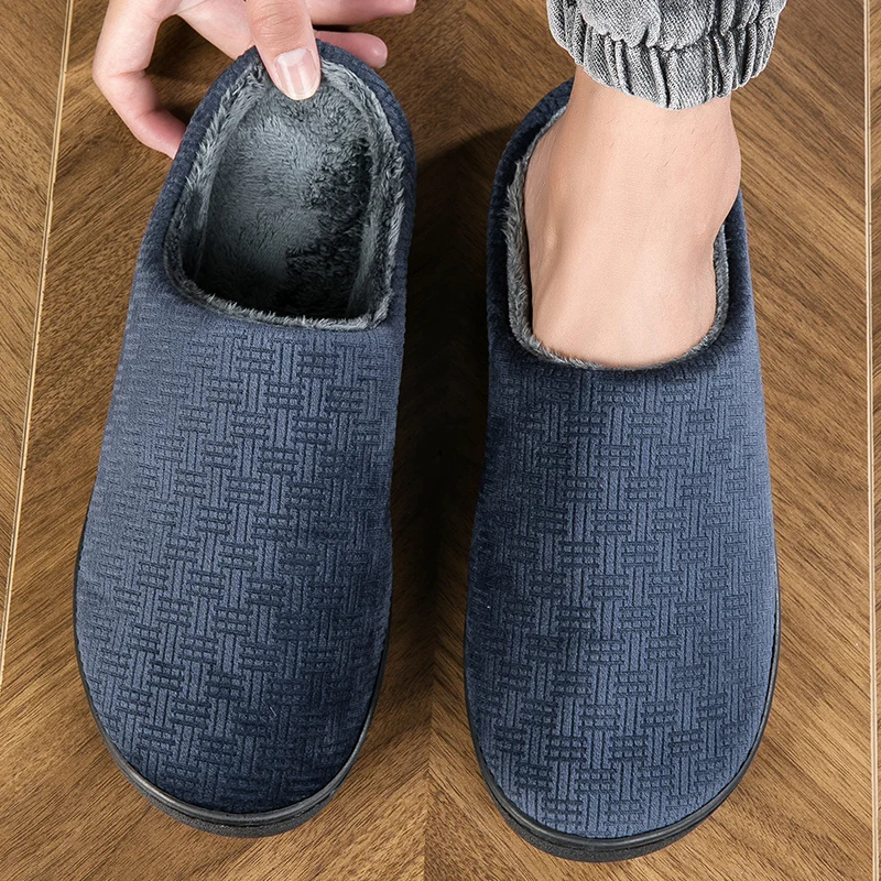 Cotton Slippers Winter Men's Casual Shoe Bedroom Warm Plush House Wear-resistant Trendy All-match Fluffy Slipper Couple Shoes