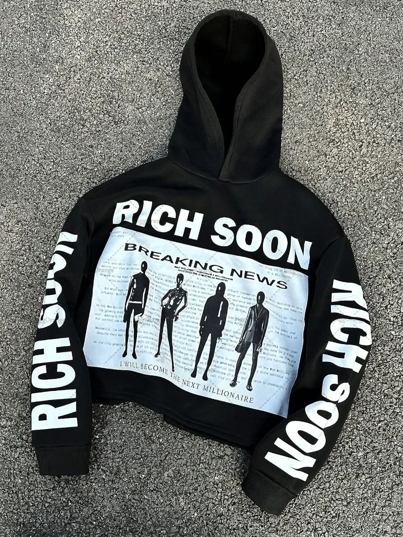 

Summer Gothic Trendy Brand Harajuku Rock Pullover Hoodie Men Y2k American High Street Casual Loose Oversized Sweatshirt Women