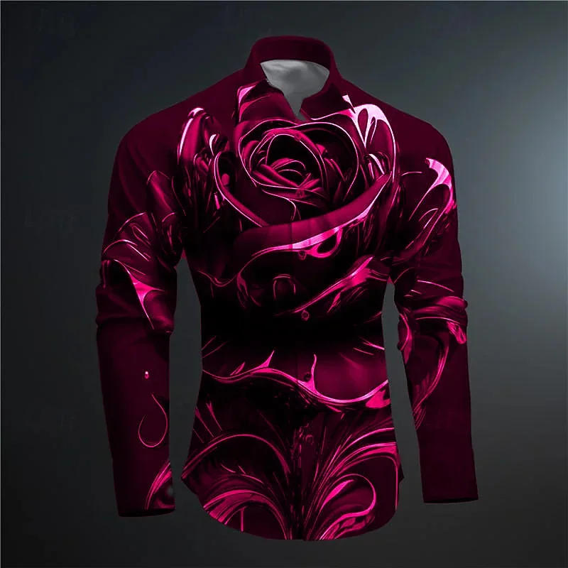 Men's shirt long sleeve shirt buttons casual slim-fit 3D printing mask Rose soft and comfortable 2024 fashion new