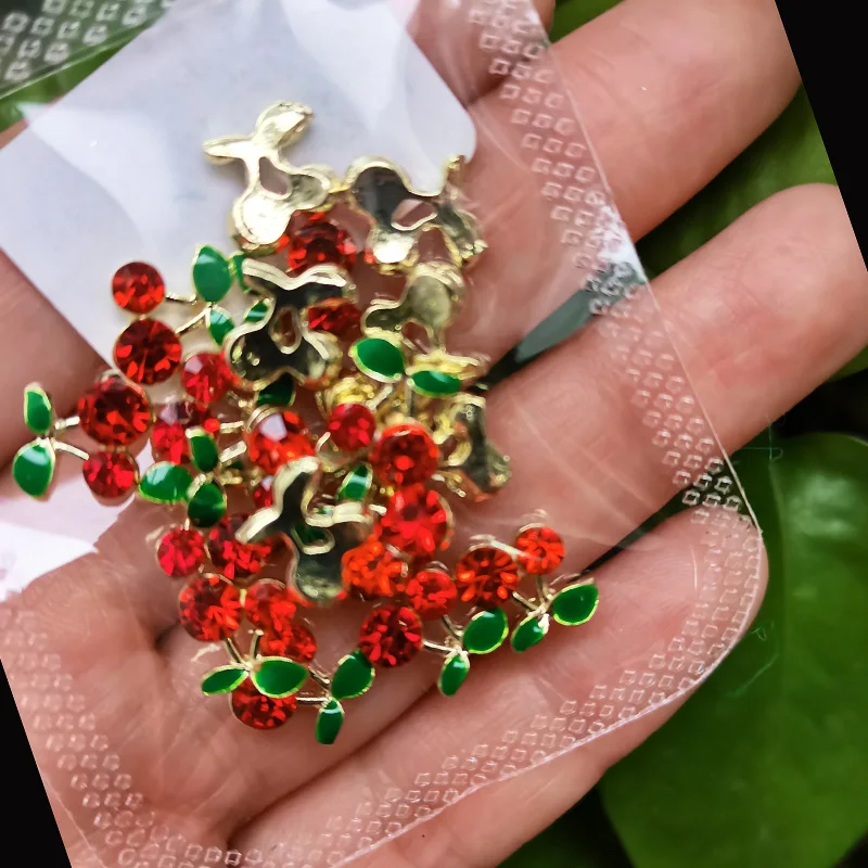 Kawaii วันวาเลนไทน์ 20pcs น่ารักเชอร์รี่ 3D เล็บ Charms สีแดง Rhinestones เรซิ่นเล็บเครื่องประดับ Glitter Charm Nail Art Decor 1 #