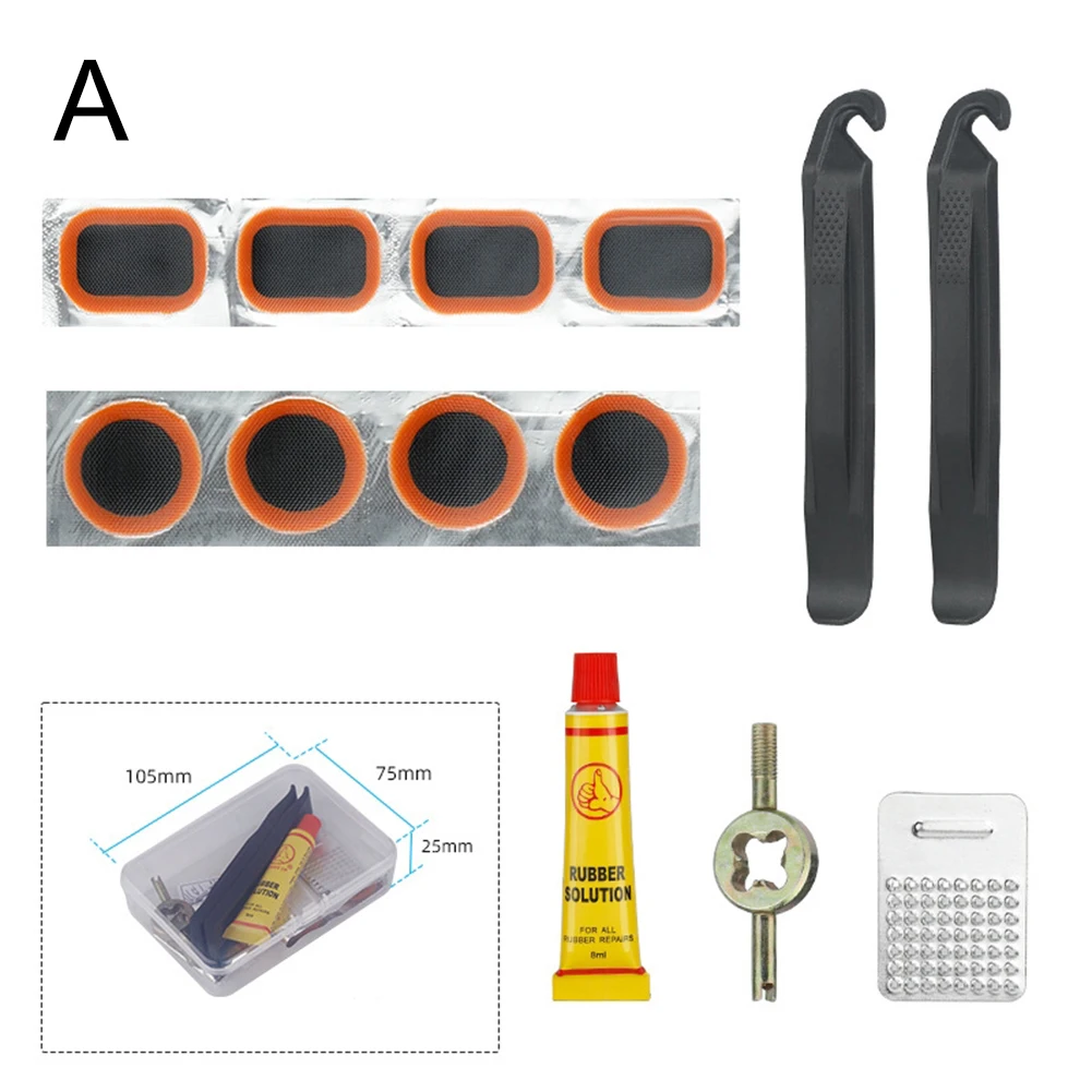 

105*75*25 мм набор проколов, компактный комплект для ремонта шин, заплатка для велосипедных шин, металлический скребок для патчей, наждачная бумага для ремонта шин