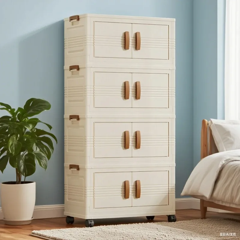 

5 Layers Folding Living Room Cabinet Closet Organizer with Wheel Sundries Large Capacity Storage Box