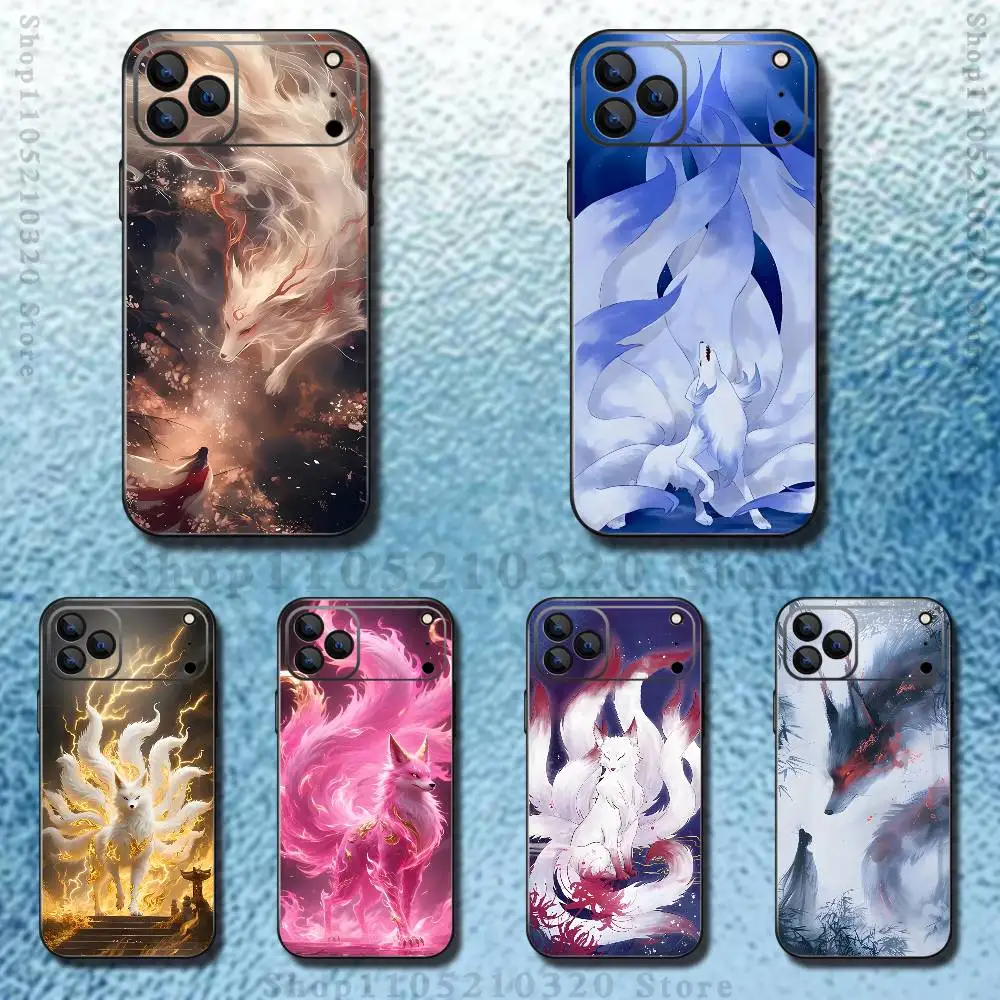 

Nine tailed fox Phone Case For iPhone 17,16,15,14,13,12,11 ,Pro Max,XS,X,XR,SE,Mini,8,7,Soft Silicone Black Cover