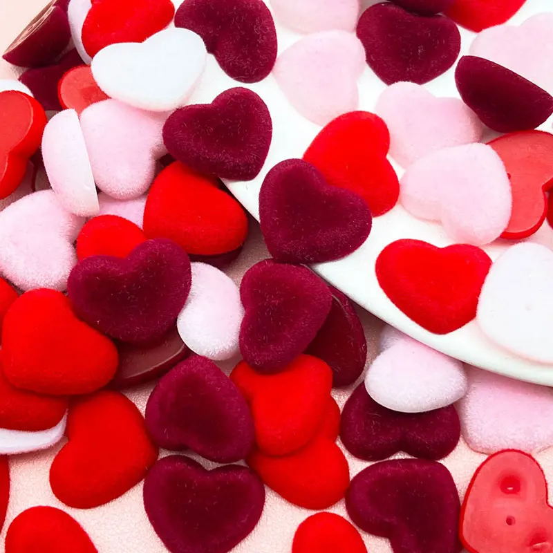 30pcs 2cm Velvet Heart Shaped DIY Hairpin Earrings Accessories Mobile Phone Shell & Fridge Sticker Auxiliary Materials