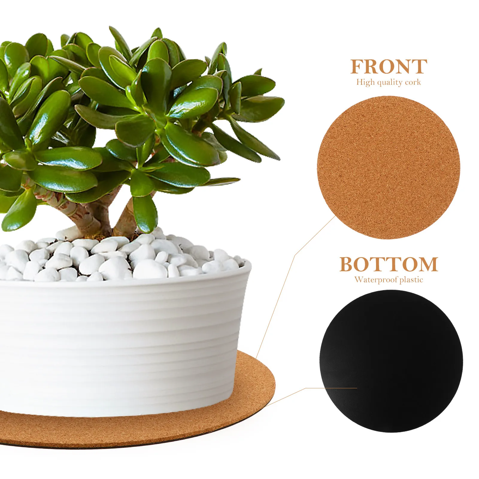 10Pcs Cork Plant Coaster Round Eco Friendly Plant Tray Water Resistant Flowerpot Plate Pad for Table Cabinet Floor Scratch