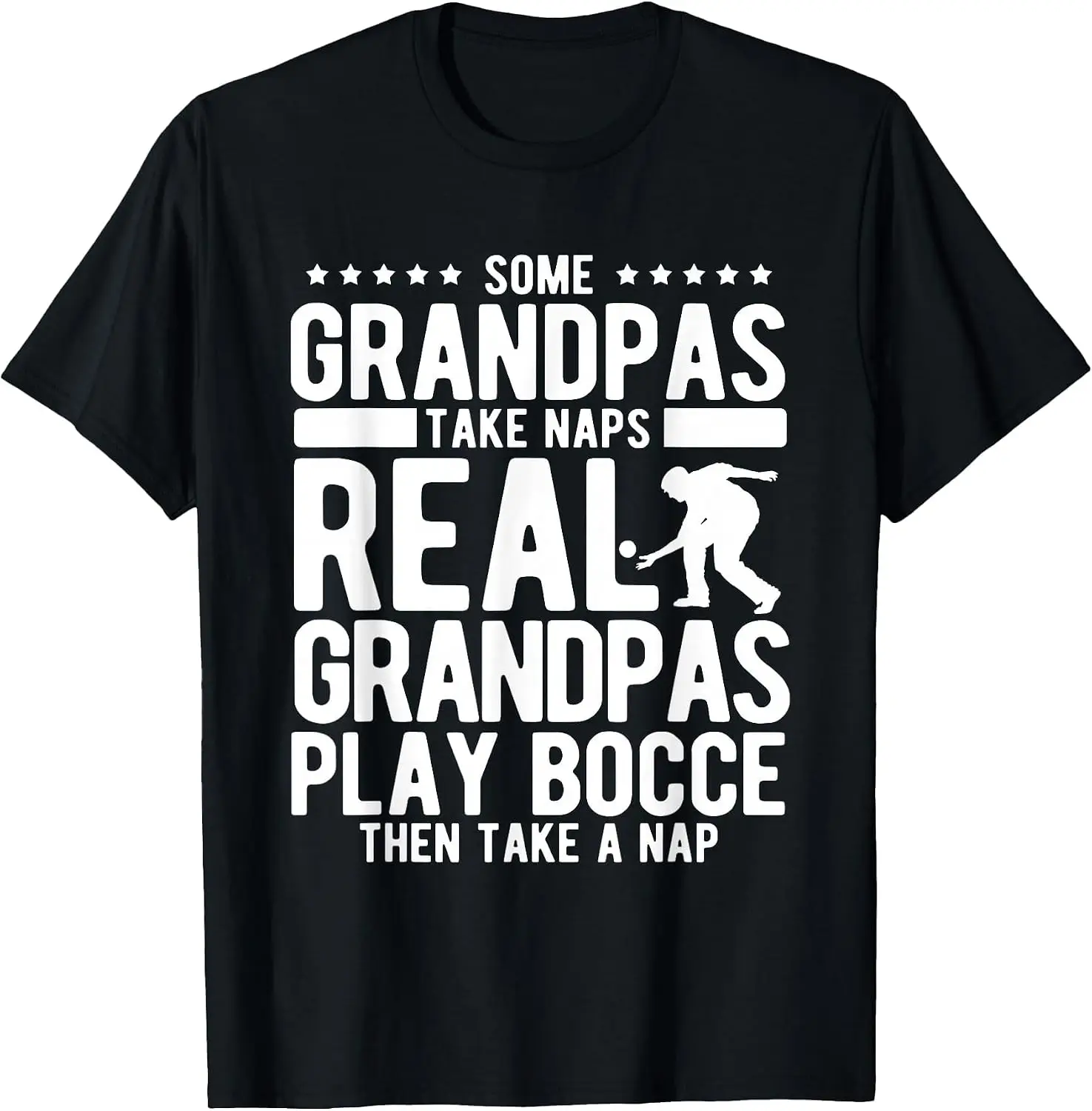 Real Grandpas Play Bocce Ball T-Shirt Men Casual Graphic Print T‑Shirt Crew Neck Short Sleeve Vintage Street Style Soft Fabric Daily Wear Tops. Holiday Festive, Party Wear, Theme Print Tee.