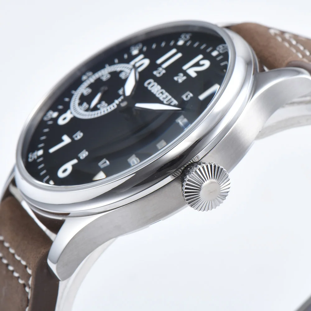 Corgeut 44mm 17 jóias st3600 relógio mecânico masculino logotipo personalizado mão enrolamento gaivota 6497 movimento relógios de pulso masculinos