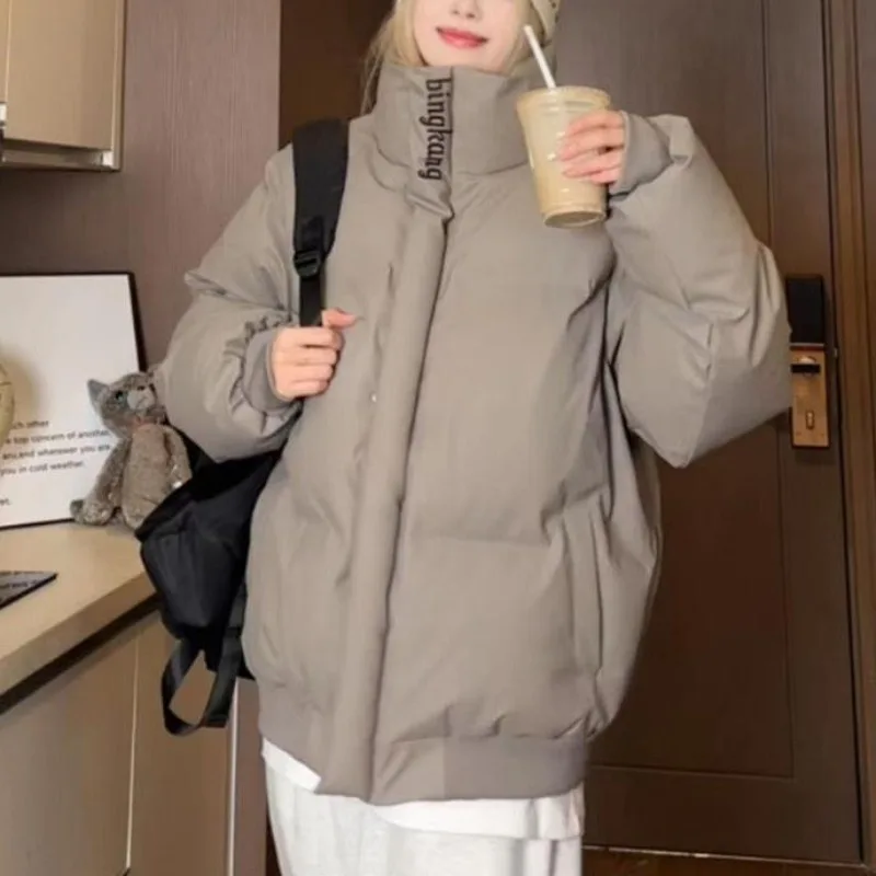 

Casual Fashion Both Men Women New Winter Stand-up Collar Thickened Embroider PU Leather Cotton-padded Warm Cotton-padded Jacket