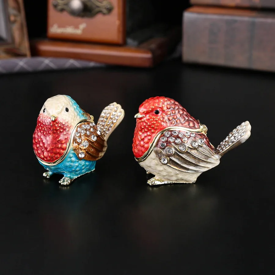 Sparrow jewelry box, enamel metal handicraft ornament storage box, flip cover, dust-proof ring, stud earrings storage box.