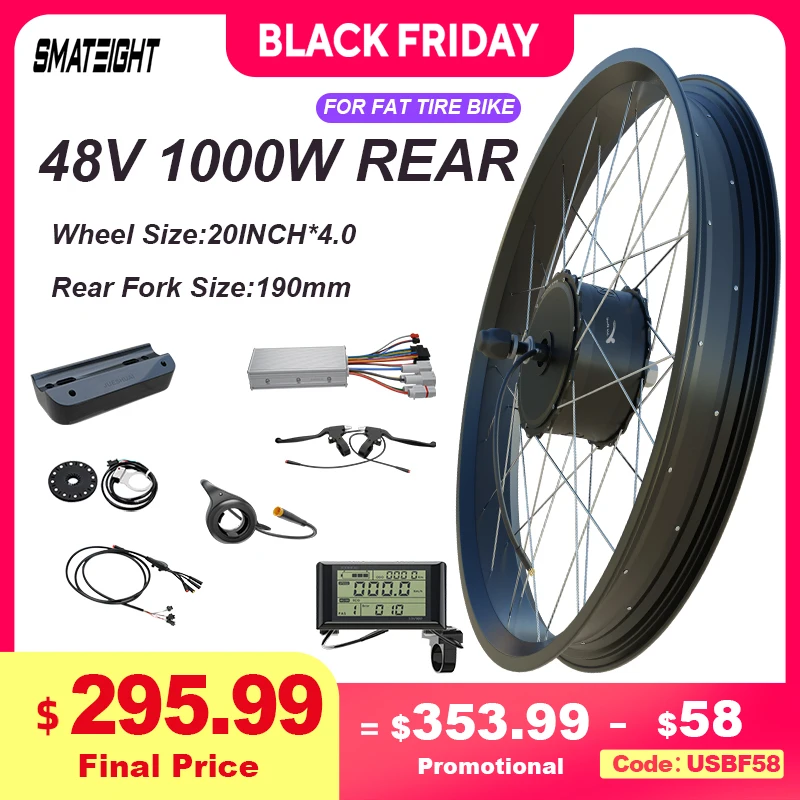 

Snow E Bike Conversion Ki 48V 1000W Fat Tire Bike Kit 20inch 4.0 Rear Rotate Hub Motor Wheel Electric Bike Conversion kit