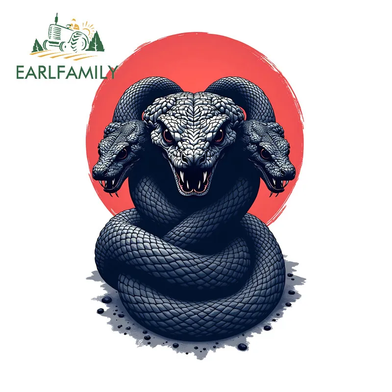 EARLFAMILY Three-headed Snake Cartoon Car Sticker Windshield Skateboard Waterproof Vinyl Decal Scratch-Proof Car Door Protector