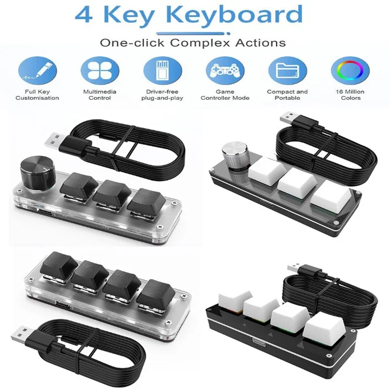 3 Tasten mit 1 Knopf/4 Tasten RGB Makro benutzer definierte Tastatur programmier bare mechanische