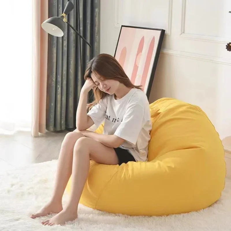 Nordic Lazy Sofa Single Bed Frameless Relax Armchair Fluffy Chair Plushies Bean Bags Furnitures Chairs for Bedroom Lounge Fabric