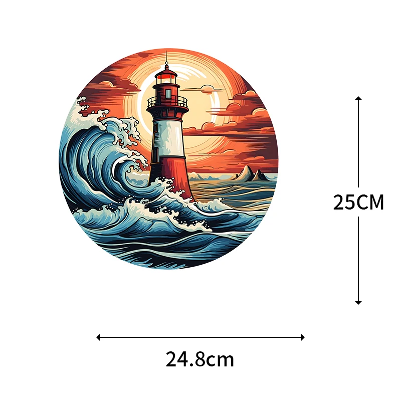 Lighthouse Stripe Sticker Palm Tree Sunset Heat Transfer Clothing DIY Decoration Iron On Clothing Accessories Washable