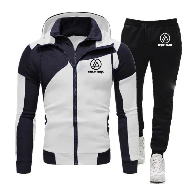 

2025 Autumn Men's printed patchwork hoodie, Men's hoodie + drawstring sport pants Set of 2 pieces, Jogging Casual set