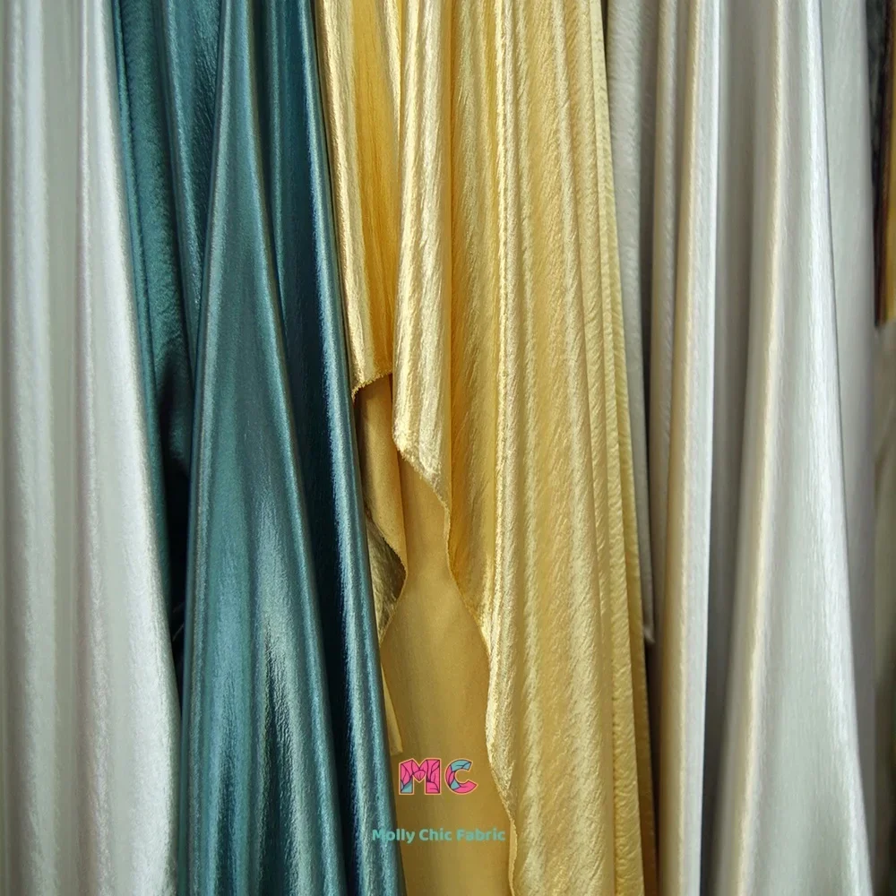 

Золотисто-красный блестящий кристалл, двойная креповая ткань, сшитое платье, сценический костюм, ручная работа, мягкая драпированная ткань «сделай сам»