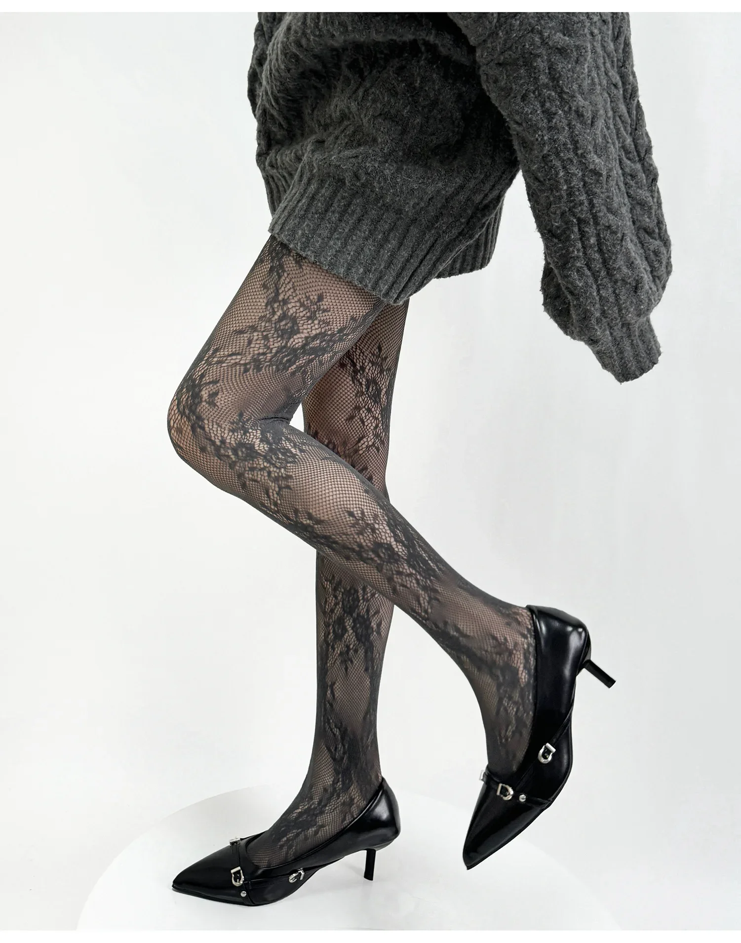 Sommer Damen Sexy Netz-Spitzen-Strümpfe mit Blumenmuster, Overknee-Strümpfe, Netzstrümpfe, Modische Retro-Blumen Mädchen Alltags-Strumpfhose – Detail 2