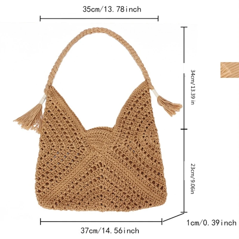 Borsa da spiaggia lavorata a maglia per donna Borsa a tracolla casual Borsa hobo in paglia con borsa interna