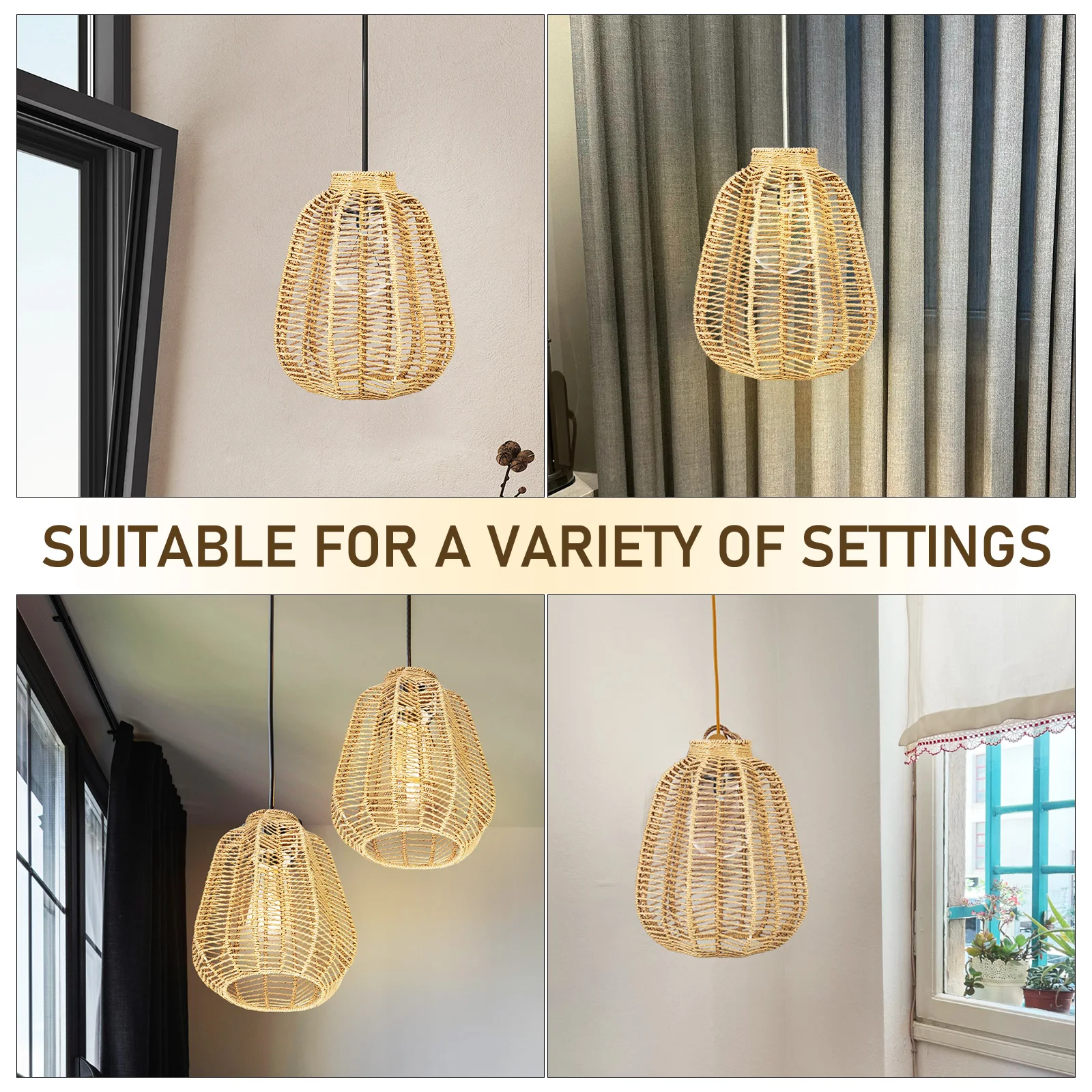 

Тканый абажур в стиле ротанга Прочная форма Изысканное качество изготовления Богемные подвесные светильники Потолочный светильник Абажуры для люстр