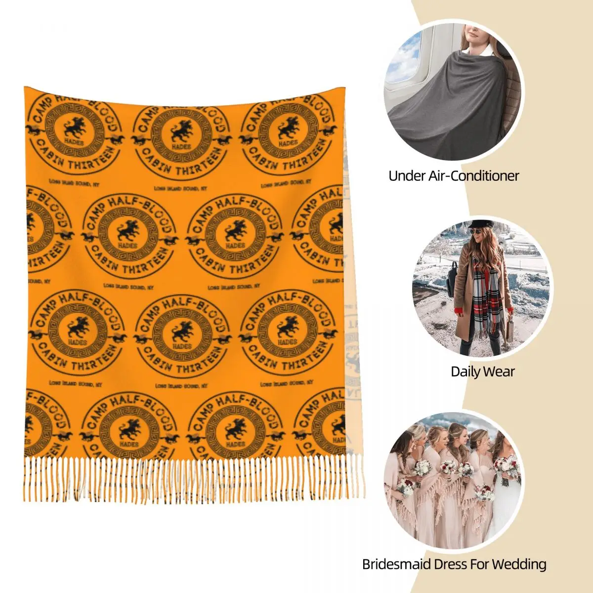 여성용 반혈 스카프 태슬 스카프, 캐빈 13 하데스, 퍼시 잭슨 캠프, 대형 숄 랩, 가을 겨울