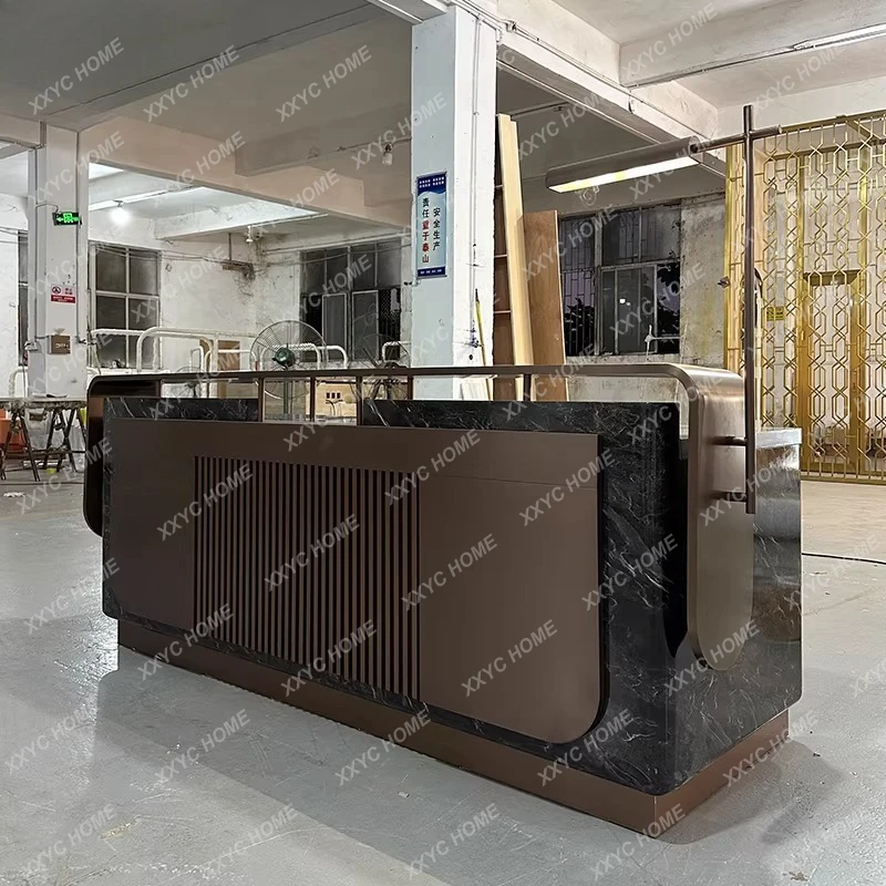 Company Front  Reception  Simple Modern Marble Pattern Beauty Salon Service  Lacquered Cashier  Water Bar