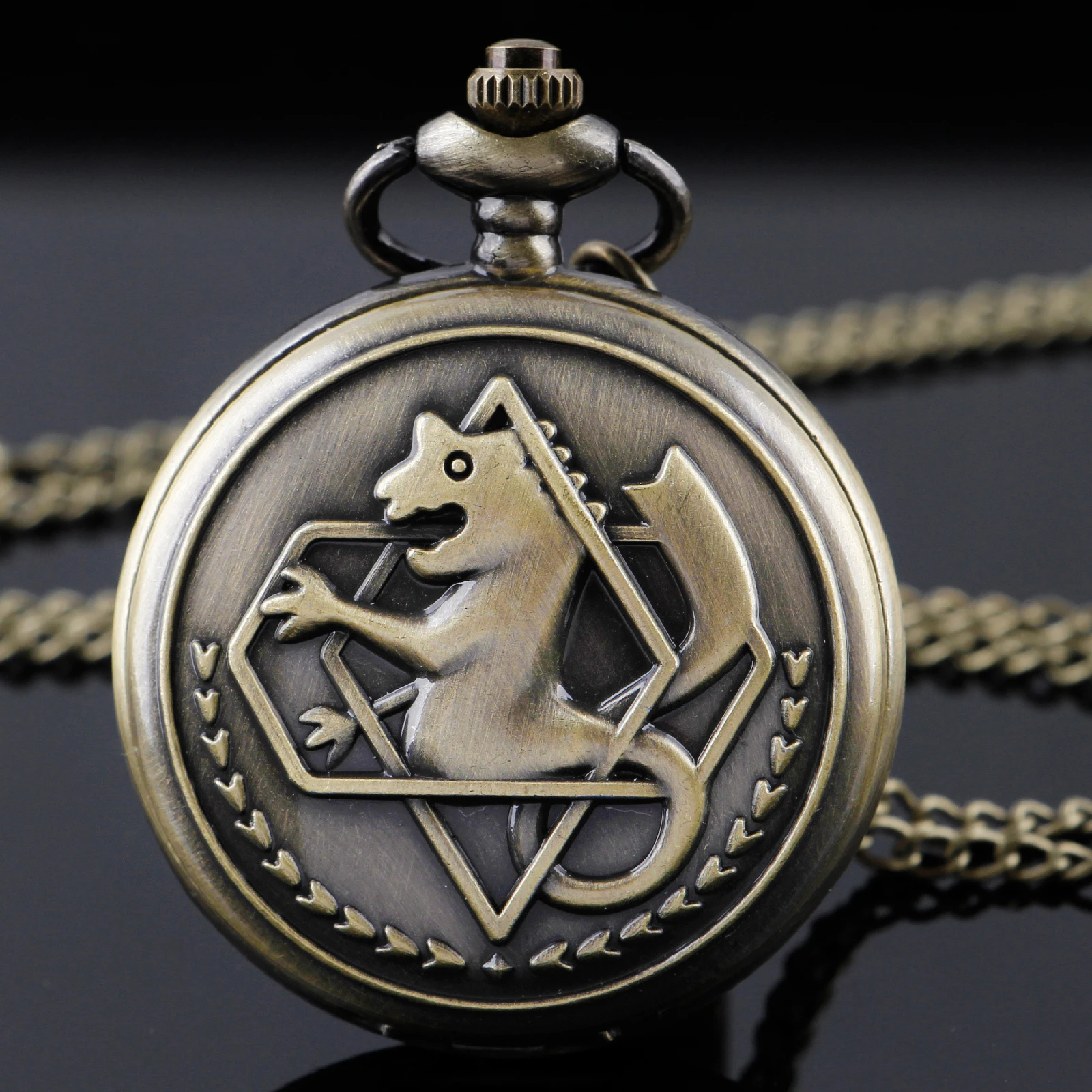 Vintage Bronze Fullmetal Alchemist Series Quartz Pocket Watch Steampunk Watch Jewelry Pendant Necklace Chain Gifts for Men Women