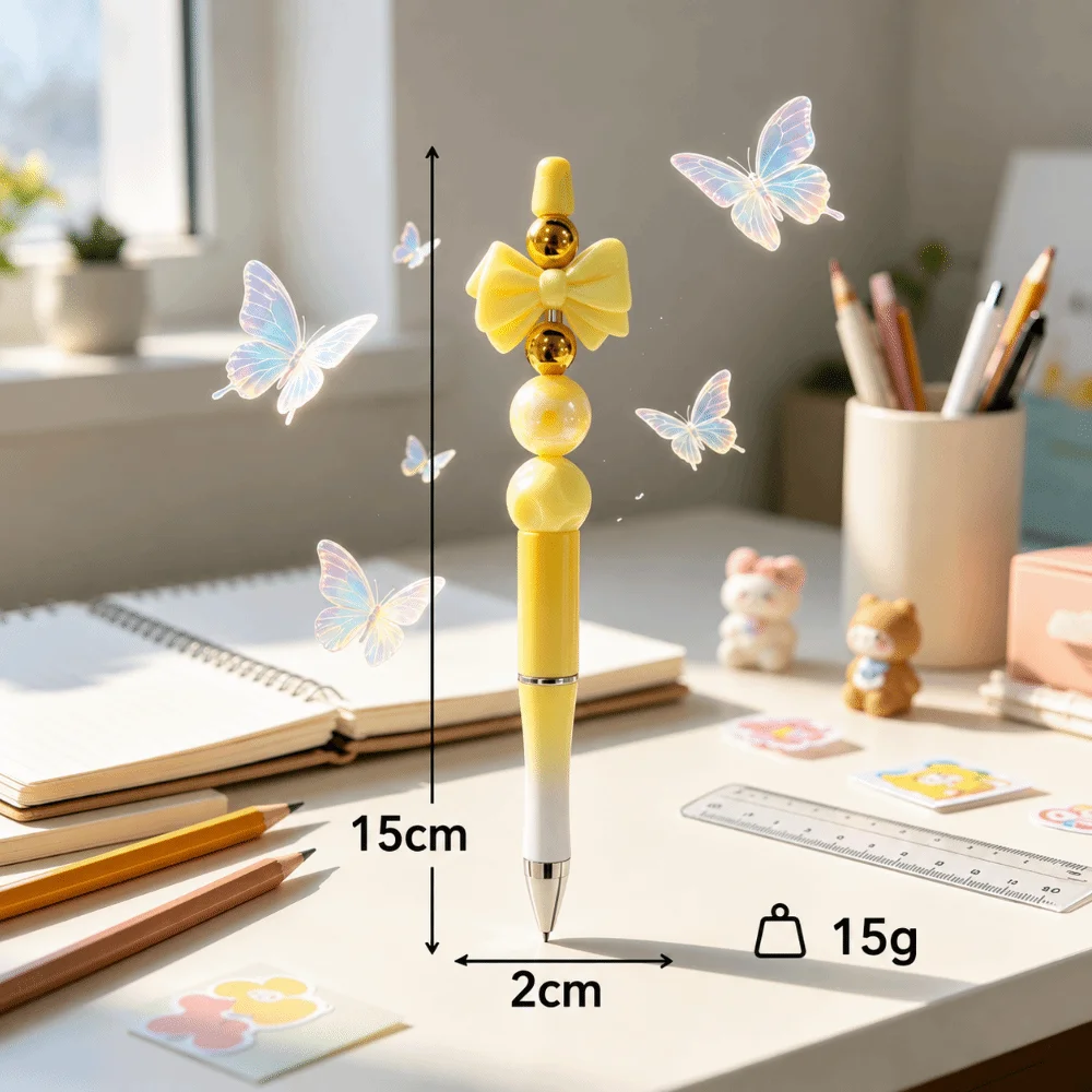 Smooth Writing Beadable Ballpoint Bow Topper Decorative Stacked Beads Beaded Ballpoint Pen Gradient Color Plastic Ballpoint Pens