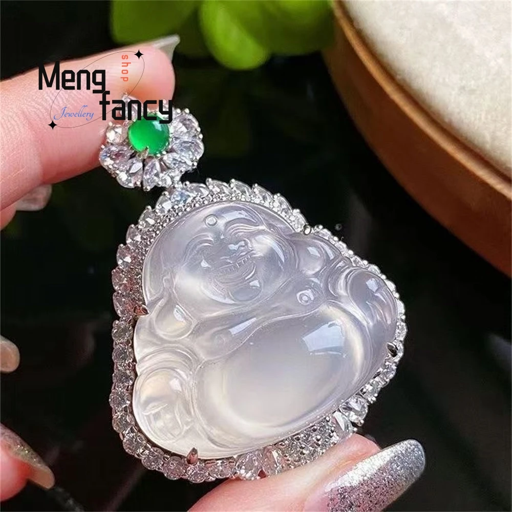 

Натуральный посеребренный инкрустированный крупноболированный Будда Агат Халцедон Подвеска Высокая ледяная разнообразная Будда Бог Нефритовый стиль Национальный