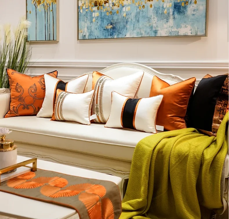 Nordic Light Luxury Sofa Cushion Cover Orange White Throw Pillowcase New Chinese Style Pillow Covers Home Chair Decoration