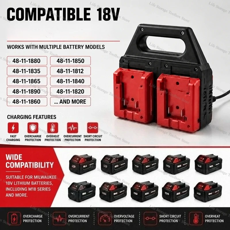 

Replacement Battery Charger for Milwaukee M18 Battery Storage Rack 48-11-1850 High Speed Charger Station Tools Bracket Fix