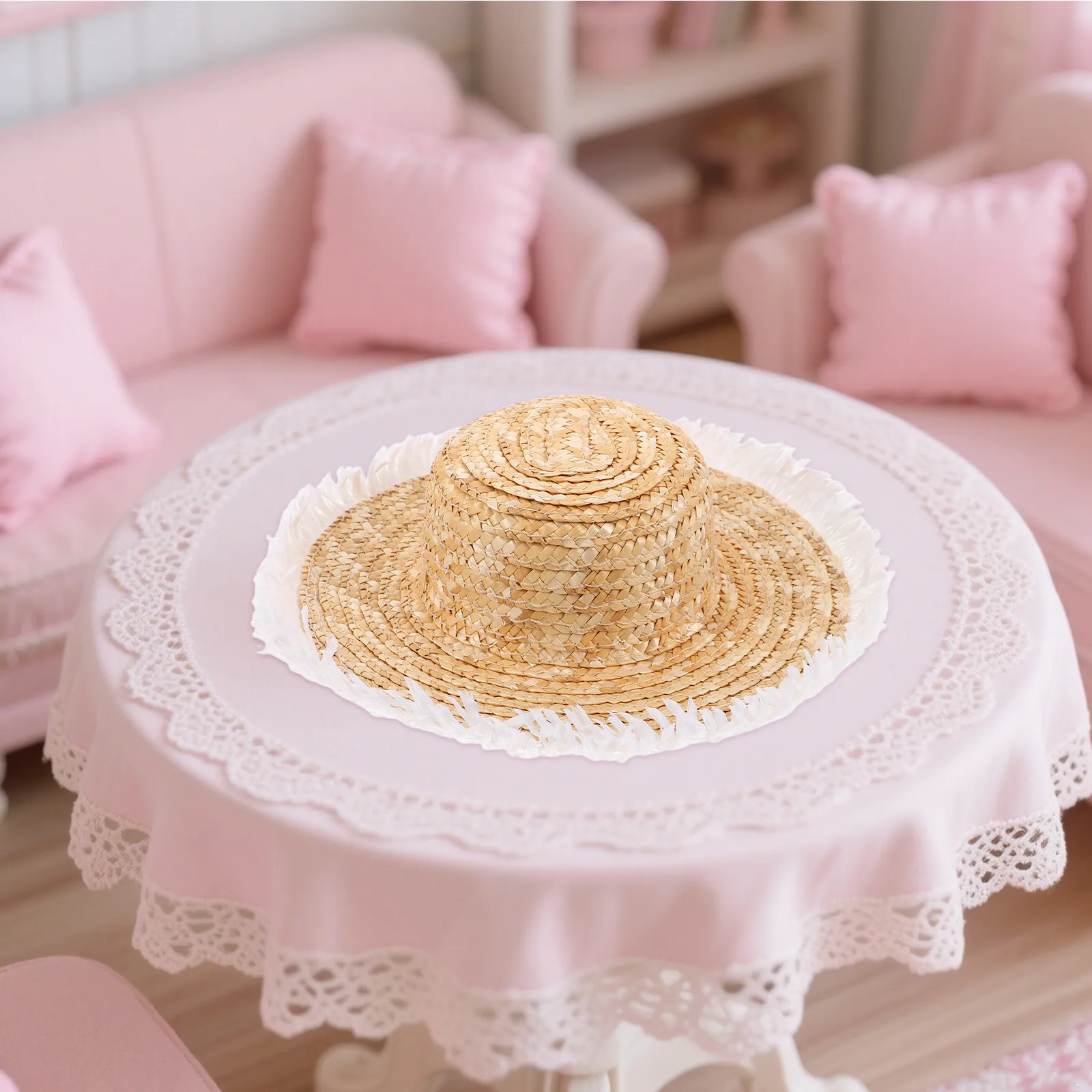 Miniature Straw Hats Small Woven Round Top Hats for DIY Crafts Creative Hair Accessories Miniature Dollhouse Embellishments