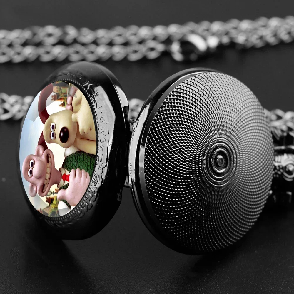 Cartoon Design Glass Dome Quartz Pocket Watch with Arabic Numerals Dial Durable Chain Perfect For Gifts