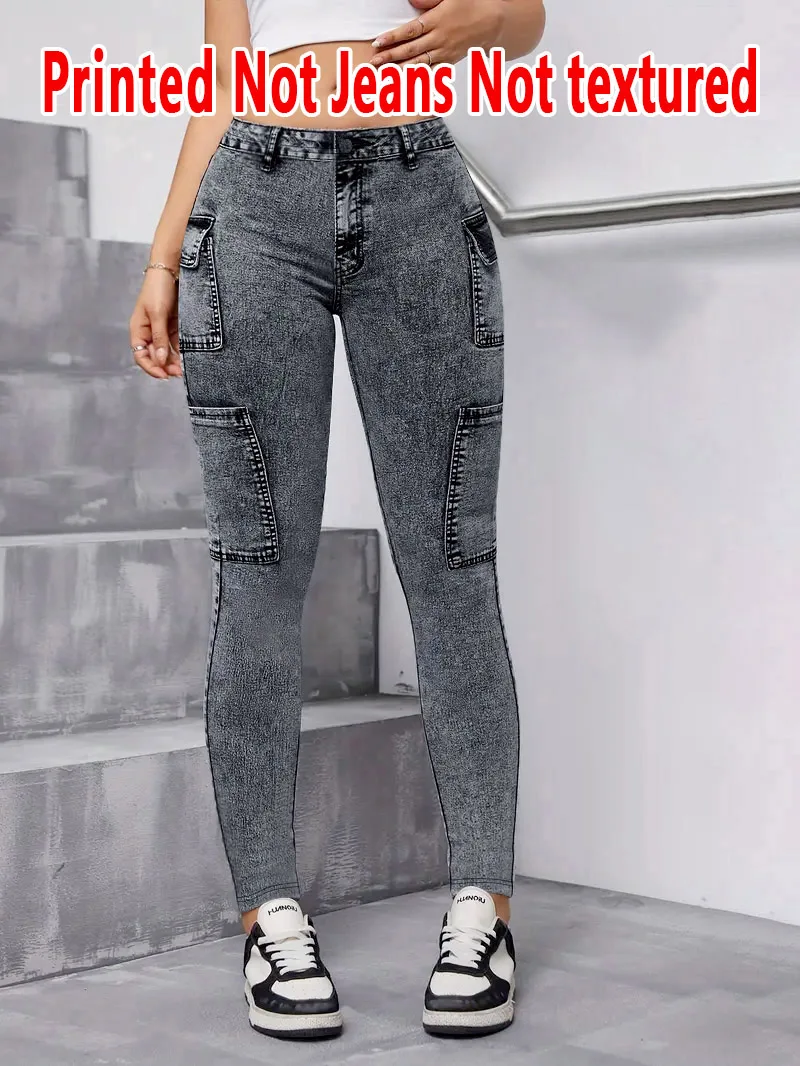 5980 Women's Slim Fit Pants Non-Leather Denim Fabric Base Layer Pants Simulated Jeans for Ladies