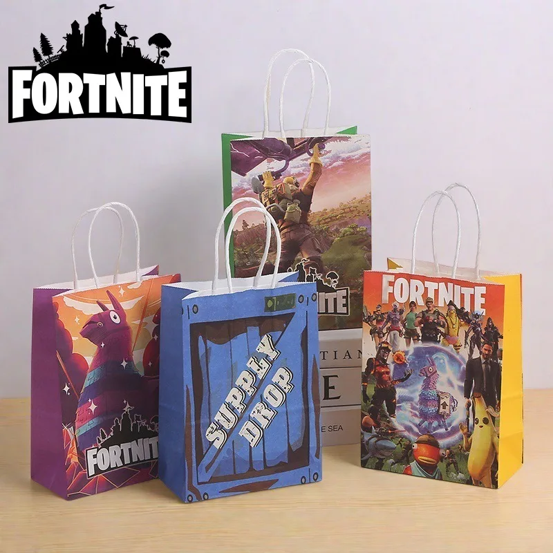 4pcs Fortnite Kraft Paper Bag Gifts Handbag Game Party Candy Snack Packing Bags Anime Birthday Festival Cake Cookie Storage Bag